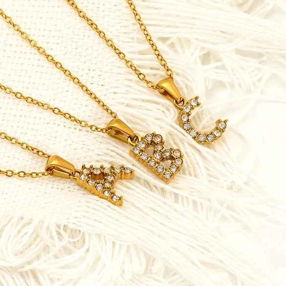Wholesale Women's Rhinestone And Titanium Steel Diamond Inlaid Cross Chain Alphabet Necklace With Letters Numbers And Text