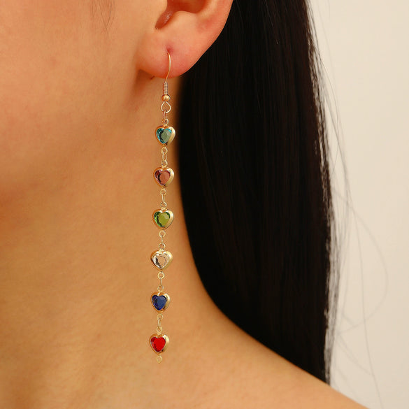 Wholesale Women's Rhinestone Copper Heart Shaped Geometric Tassel Earrings With Electroplating
