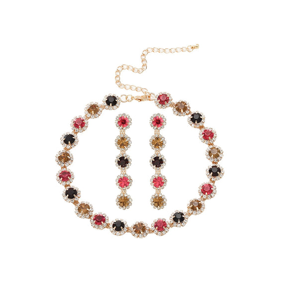 Wholesale Women's Rhinestone Inlaid Clavicle Chain Necklace And Earrings Set Vintage Fashion Geometric Jewelry