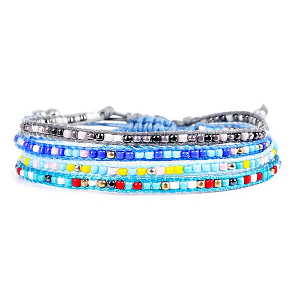 Wholesale Women's Rice Bead Hand Woven Bohemian Color Bracelet With Geometric Design