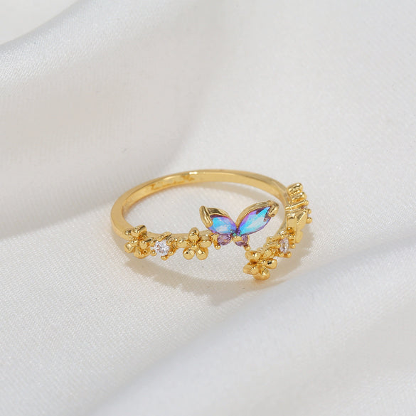Wholesale Women's Ring Butterfly Pattern Ecofriendly Brass Inlaid Zircon Real Gold Plated