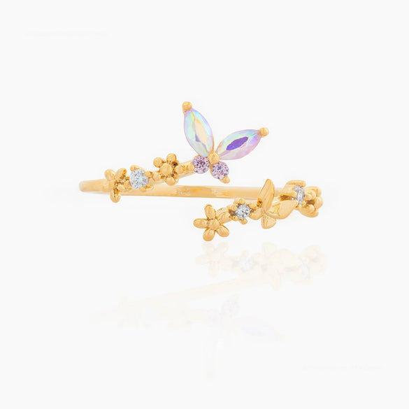 Wholesale Women's Ring Butterfly Pattern Ecofriendly Brass Inlaid Zircon Real Gold Plated