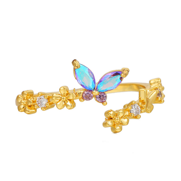 Wholesale Women's Ring Butterfly Pattern Ecofriendly Brass Inlaid Zircon Real Gold Plated