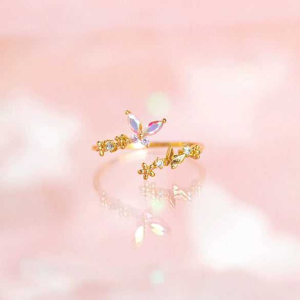 Wholesale Women's Ring Butterfly Pattern Ecofriendly Brass Inlaid Zircon Real Gold Plated