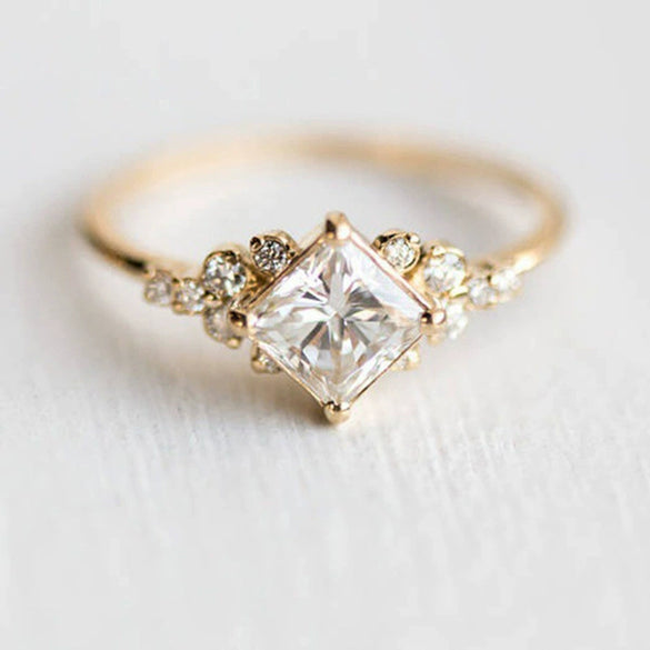 Wholesale Women's Ring Copper Inlaid Zircon Geometric Gold Plated