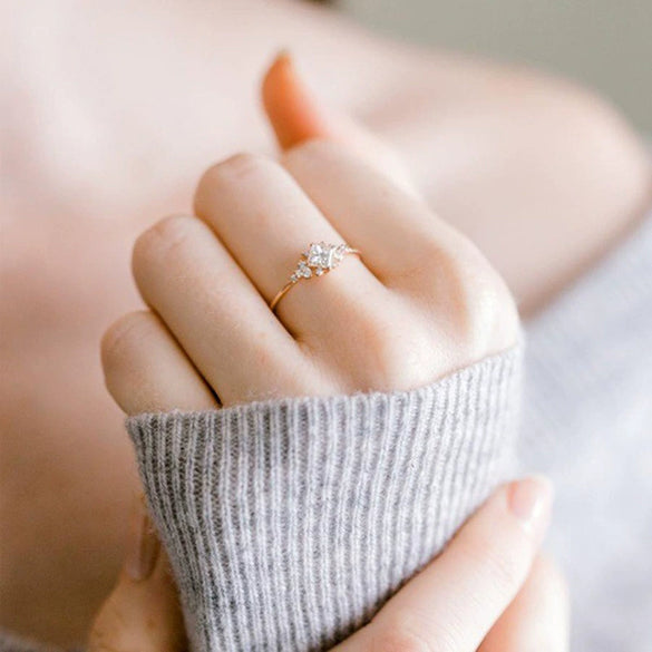Wholesale Women's Ring Copper Inlaid Zircon Geometric Gold Plated