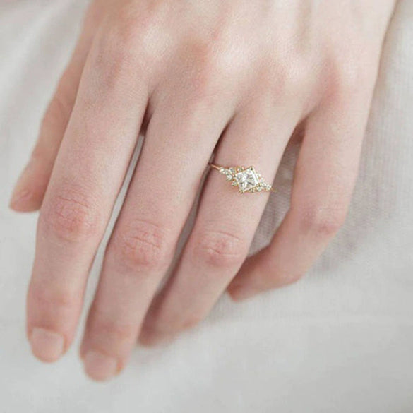 Wholesale Women's Ring Copper Inlaid Zircon Geometric Gold Plated
