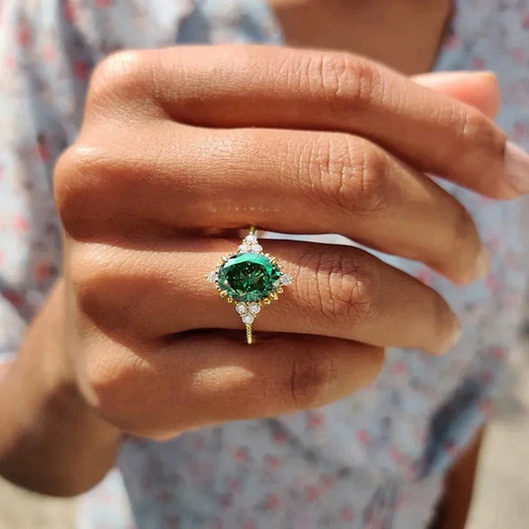 Wholesale Women's Ring Copper Inlaid Zircon Geometric Rhombus Retro Light Luxury Style