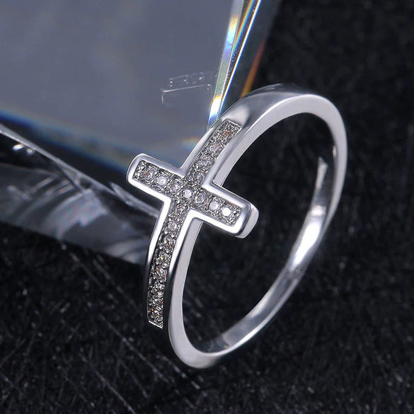 Wholesale Women's Ring Copper Silverplated Microinlaid Geometric Jewelry