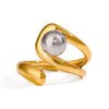 Wholesale Women's Ring Stainless Steel Geometric French Retro Style With Gold And Silver Color Matching Beads And Asymmetric Adjustable Opening Cross Electroplated