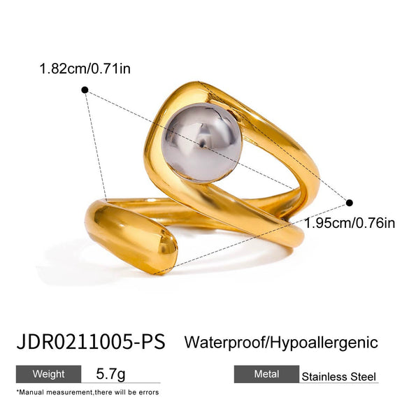 Wholesale Women's Ring Stainless Steel Geometric French Retro Style With Gold And Silver Color Matching Beads And Asymmetric Adjustable Opening Cross Electroplated