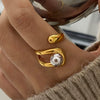 Wholesale Women's Ring Stainless Steel Geometric French Retro Style With Gold And Silver Color Matching Beads And Asymmetric Adjustable Opening Cross Electroplated