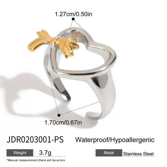 Wholesale Women's Ring Stainless Steel Geometric Love Bow Open Jewelry Electroplated Light Luxury