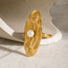 Wholesale Women's Ring Stainless Steel Geometric Oval Pearl Ring With Electroplating