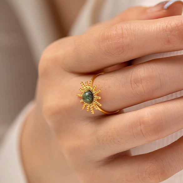 Wholesale Women's Ring Stainless Steel Inlaid African Turquoise Sun Shape Electroplating Geometric Style