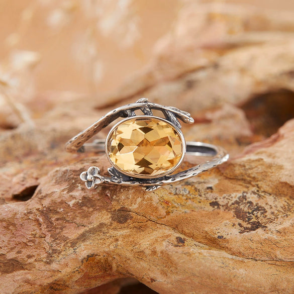 Wholesale Women's Ring With Natural Color Amethyst Citrine Topaz Garnet Set With Crystal In Thai Silver And S925 Sterling Silver With Flower Pattern