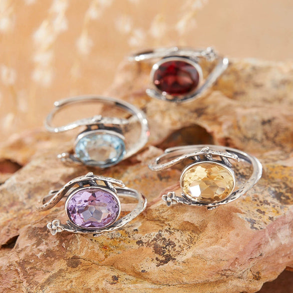 Wholesale Women's Ring With Natural Color Amethyst Citrine Topaz Garnet Set With Crystal In Thai Silver And S925 Sterling Silver With Flower Pattern
