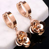 Wholesale Women's Rose Gold Titanium Steel Earrings With S925 Silver Needle Color Preservation Electroplating Rhombus Dripping Glue Design