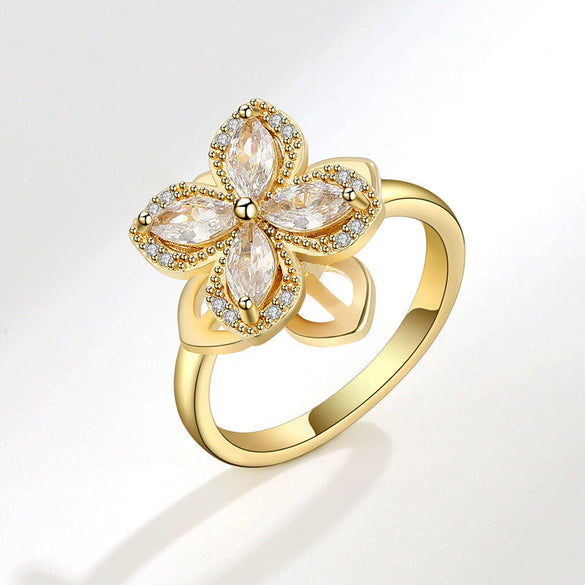 Wholesale Women's Rotatable Copper Open Ring With Geometric And Flower Design And Electroplating
