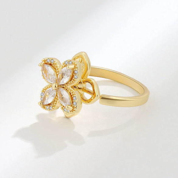Wholesale Women's Rotatable Copper Open Ring With Geometric And Flower Design And Electroplating