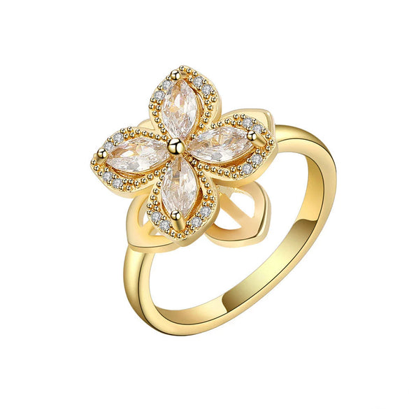 Wholesale Women's Rotatable Copper Open Ring With Geometric And Flower Design And Electroplating