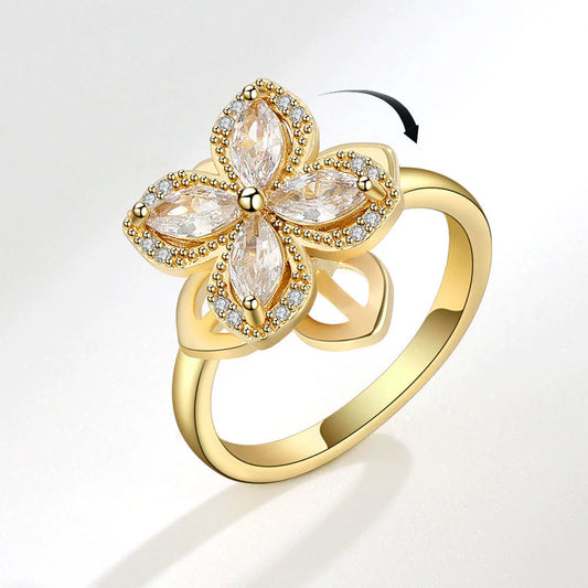 Wholesale Women's Rotatable Copper Open Ring With Geometric And Flower Design And Electroplating