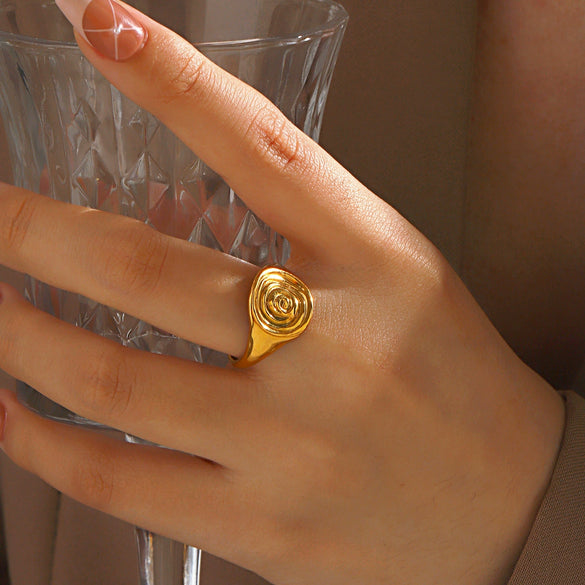 Wholesale Women's Rotating Geometric Stainless Steel 18K Goldplated Open Ring
