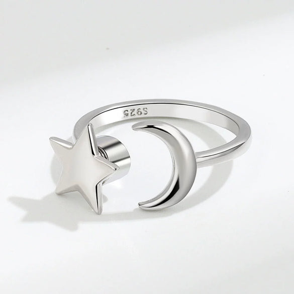 Wholesale Women's Rotating Star And Moon Intersection Ring Copper Electroplated