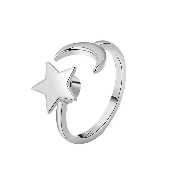 Wholesale Women's Rotating Star And Moon Intersection Ring Copper Electroplated