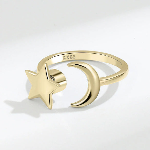 Wholesale Women's Rotating Star And Moon Intersection Ring Copper Electroplated