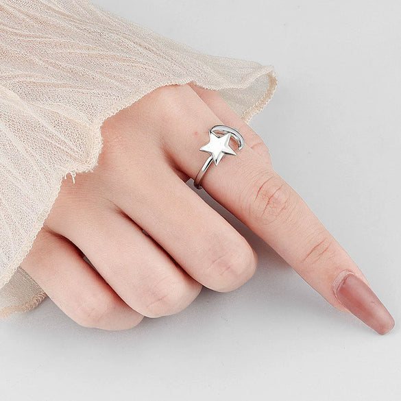 Wholesale Women's Rotating Star And Moon Intersection Ring Copper Electroplated
