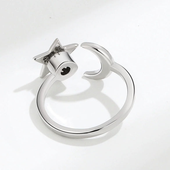 Wholesale Women's Rotating Star And Moon Intersection Ring Copper Electroplated