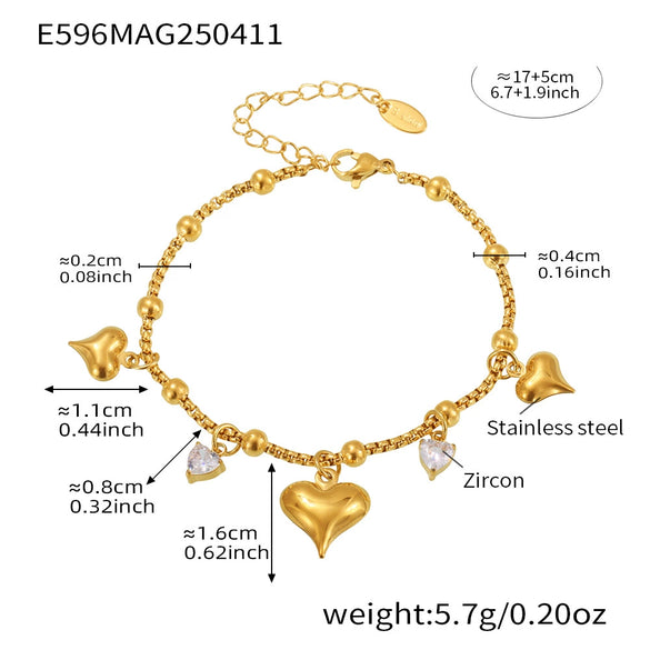 Wholesale Women's Round Bead Love Geometric Zircon Pendant Bracelet In Stainless Steel With 18K True Gold Color Electroplated Preservation