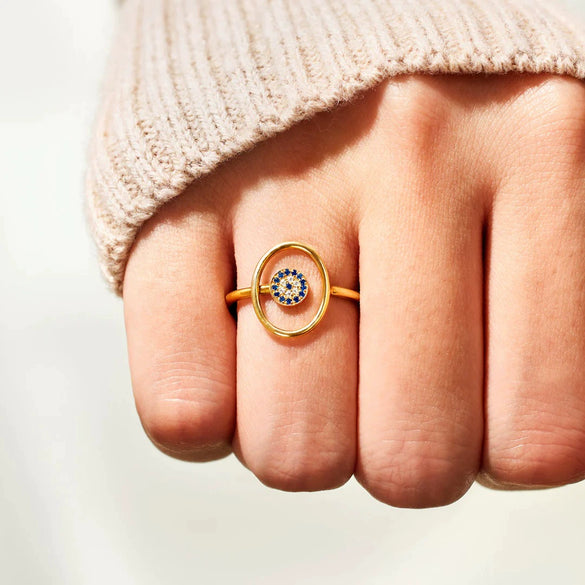 Wholesale Women's Round Devil Evil Eye Ring S925 Sterling Silver Geometric Electroplated