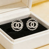 Wholesale Women's Round Doublering Diamondinlaid Copper Earrings With Geometric Design