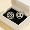Wholesale Women's Round Doublering Diamondinlaid Copper Earrings With Geometric Design