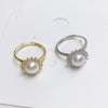 Wholesale Women's Round Freshwater Pearl And Zircon Ring Copper Gold Plated With Sunflower Design