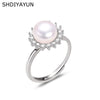 Wholesale Women's Round Freshwater Pearl And Zircon Ring Copper Gold Plated With Sunflower Design
