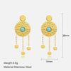 Wholesale Women's Round Knock Pattern Chain Earrings With Geometric Design Stainless Steel Electroplated