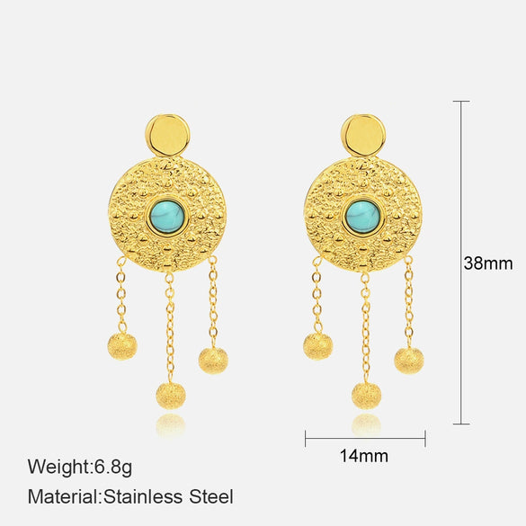 Wholesale Women's Round Knock Pattern Chain Earrings With Geometric Design Stainless Steel Electroplated