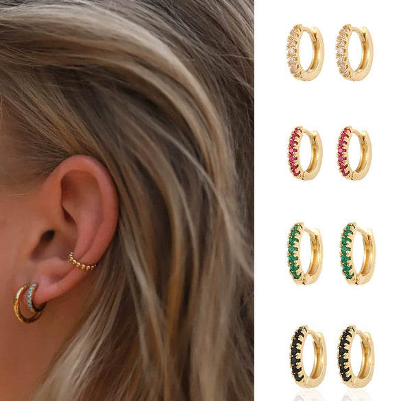Wholesale Women's Round Micro Inlay Color Zircon Earrings