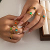Wholesale Women's Round Natural Stone Titanium Steel Ring Plated With Gold Geometric U Shape Diamond Style