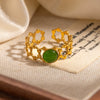 Wholesale Women's Round Natural Stone Titanium Steel Ring Plated With Gold Geometric U Shape Diamond Style
