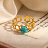 Wholesale Women's Round Natural Stone Titanium Steel Ring Plated With Gold Geometric U Shape Diamond Style