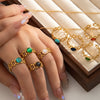 Wholesale Women's Round Natural Stone Titanium Steel Ring Plated With Gold Geometric U Shape Diamond Style