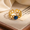 Wholesale Women's Round Natural Stone Titanium Steel Ring Plated With Gold Geometric U Shape Diamond Style