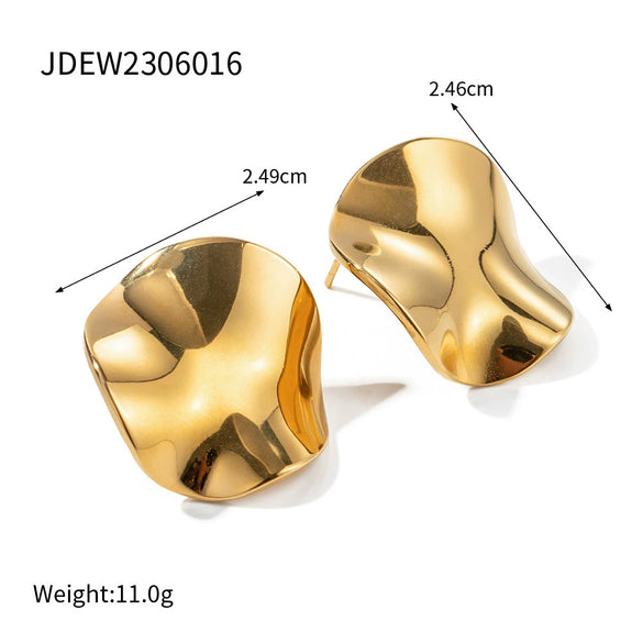 Wholesale Women's Round Pleated Stainless Steel Earrings With Geometric Design And Electroplating Treatment
