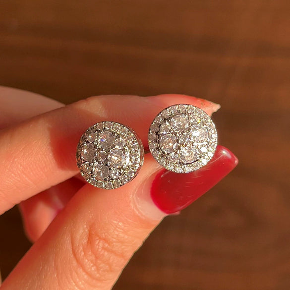 Wholesale Women's Round White Zircon Stud Earrings Copper Material Flower Pattern Simple Style Electroplated