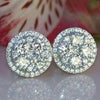Wholesale Women's Round White Zircon Stud Earrings Copper Material Flower Pattern Simple Style Electroplated