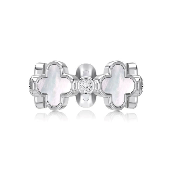 Wholesale Women's S925 Pure Silver Flower Shape Ring With Mother Shell Zircon Inlaid And Geometric Design And Electroplating Treatment